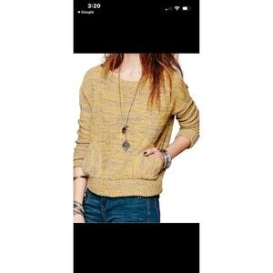 Free People Natural In My Pocket Sweater, Yellow and Gray, oversized, relaxed S